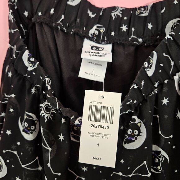NWT Hot Topic Sanrio Chococat Celestial Hi-Low Midi Skirt Black Cat POCKETS Plus - Picture 4 of 8